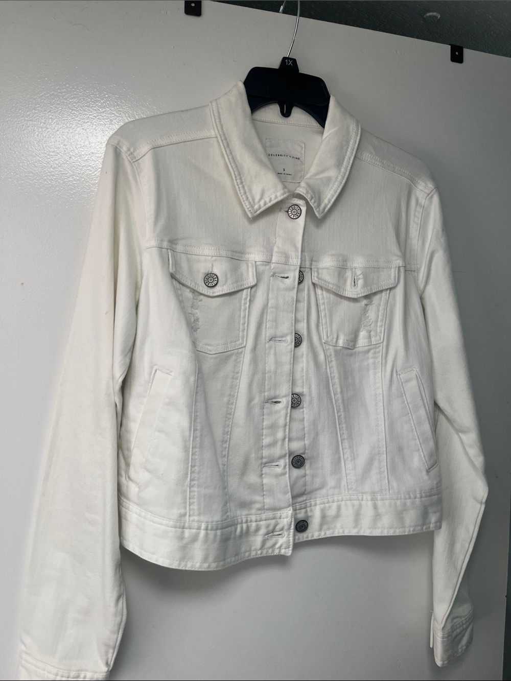 NWT Celebrity Pink White Denim Jacket with Button Front